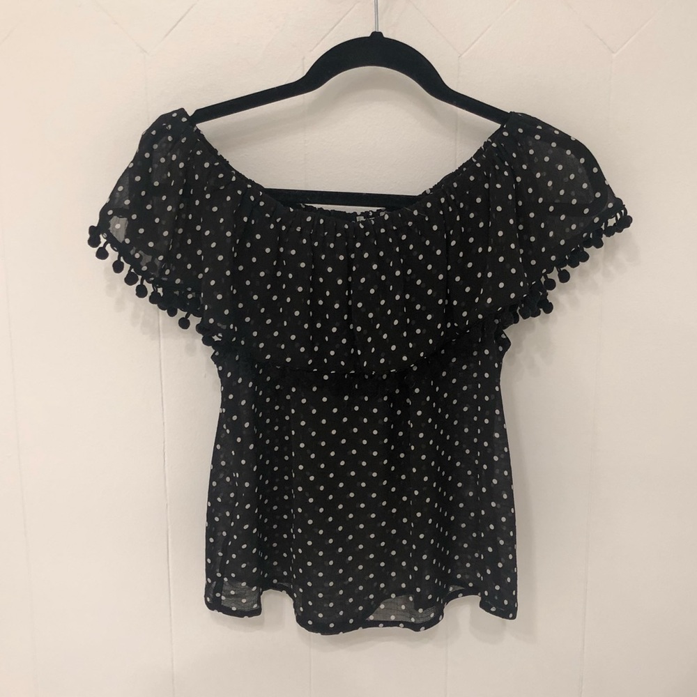 Black and White Polka Dot Off the Shoulder Top